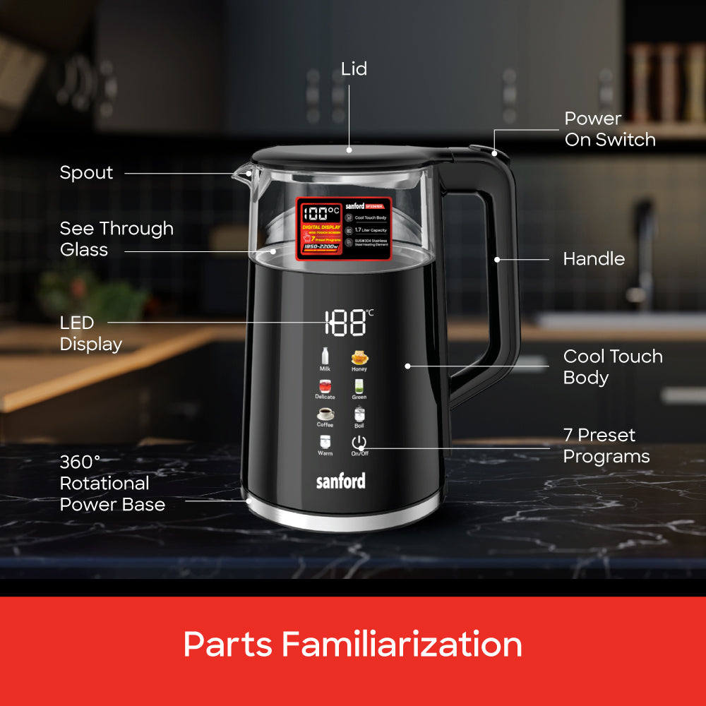 Sanford 1.7L Digital Electric Kettle with Touch Display and 7 Preset Programs | SF3361EK - buysanford