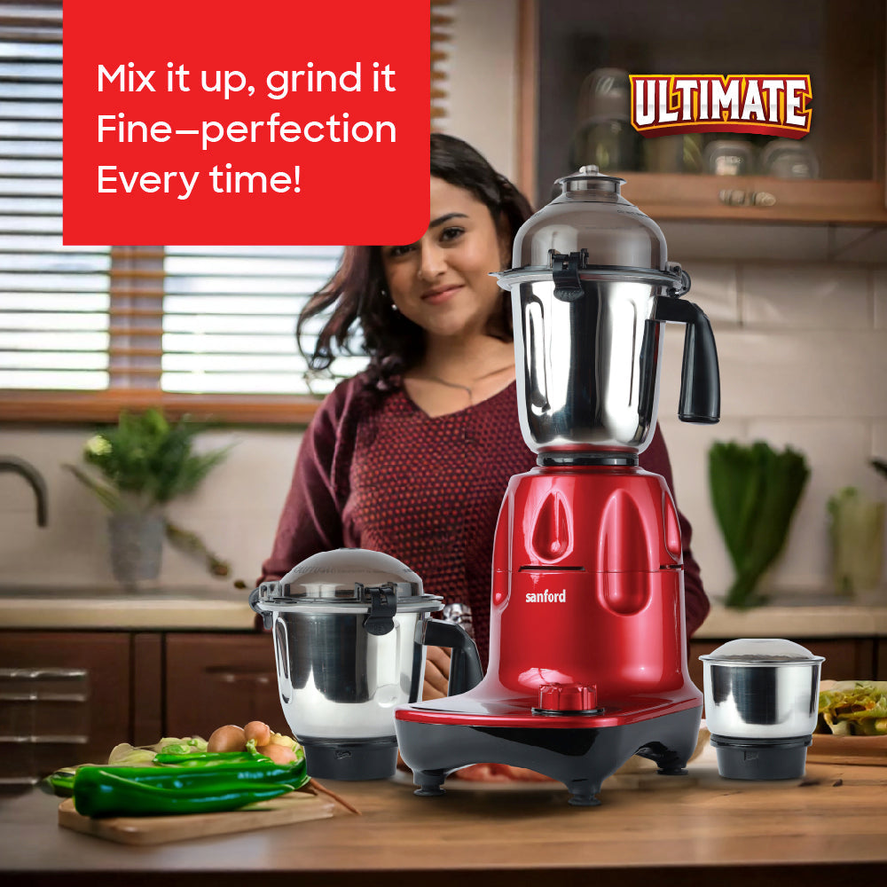 Sanford 3 Jar Mixer Grinder | 1200W Motor | 1.5L | 900ml | 300ml Stainless Steel Jars - buysanford