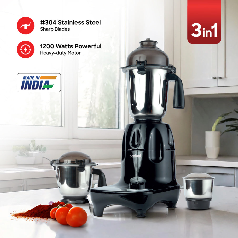 Sanford 3 Jar Mixer Grinder | 1200W Motor | 1.5L | 900ml | 300ml Stainless Steel Jars - buysanford