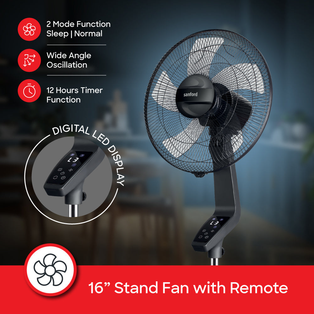 Sanford 16 inch 5 blade Smart Wifi Controlled Stand Fan | SF905SFN - buysanford