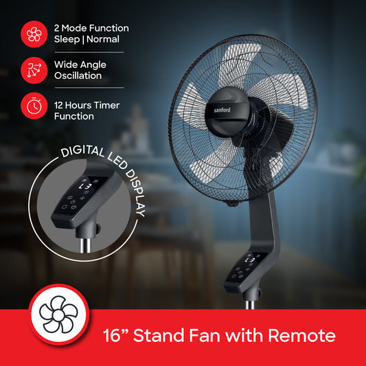 Sanford 16 inch 5 blade Smart Wifi Controlled Stand Fan | SF905SFN - buysanford