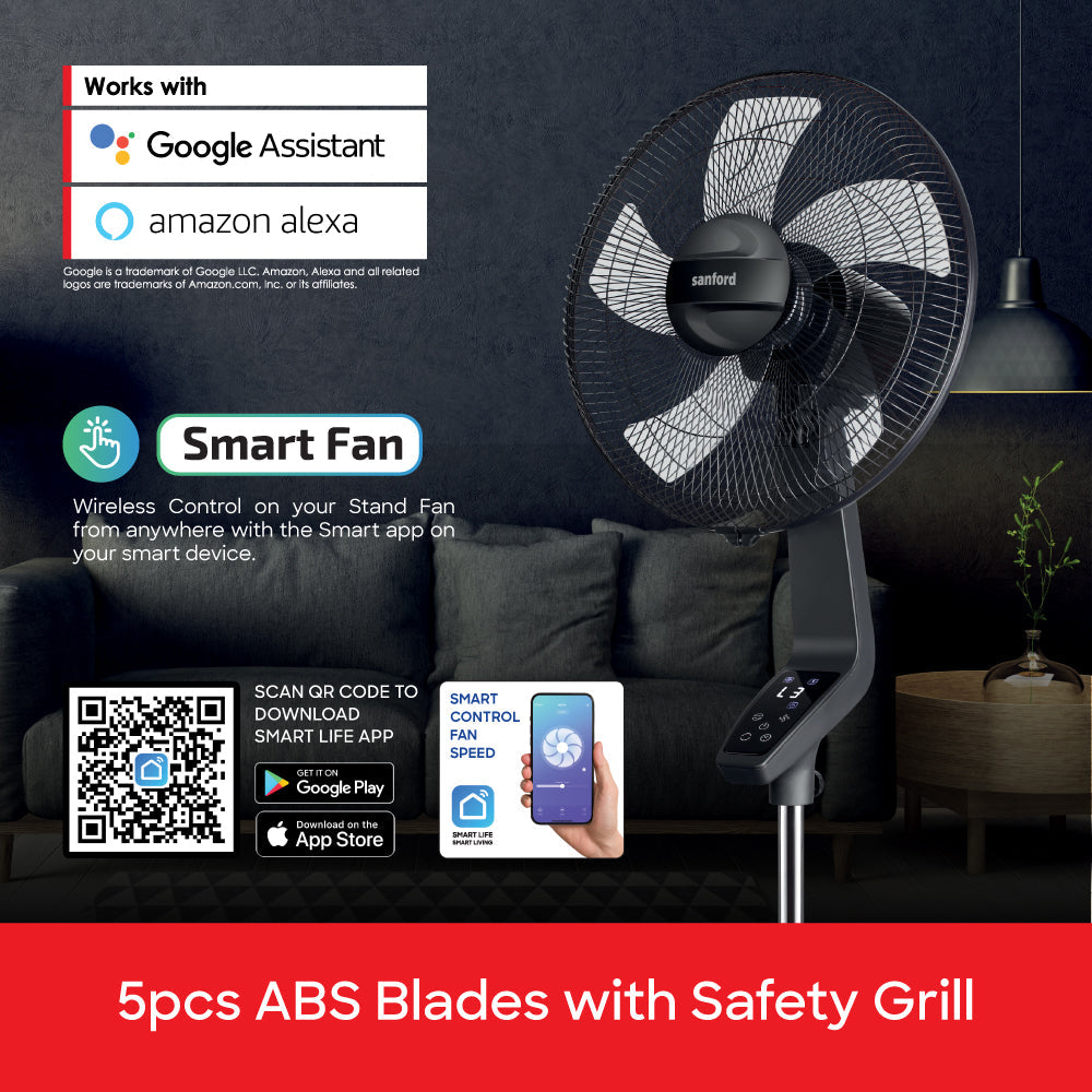 Sanford 16 inch 5 blade Smart Wifi Controlled Stand Fan | SF905SFN - buysanford