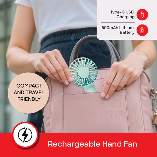 Sanford Portable Mini Fan | 5500 RPM Brushless Motor | 3 Speeds | USB Type-C | 600mAh Battery | LED Indicator | ABS Body - buysanford